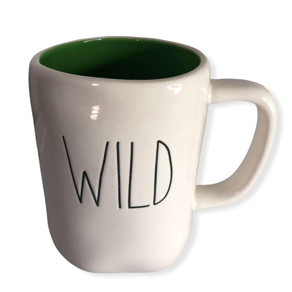 Rae Dunn by Magenta WILD Ceramic Coffee Mug Green Interior